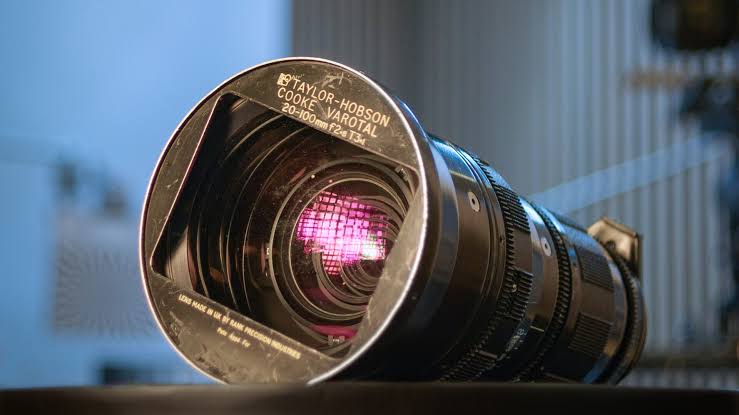 Cinema lens with a pink flare