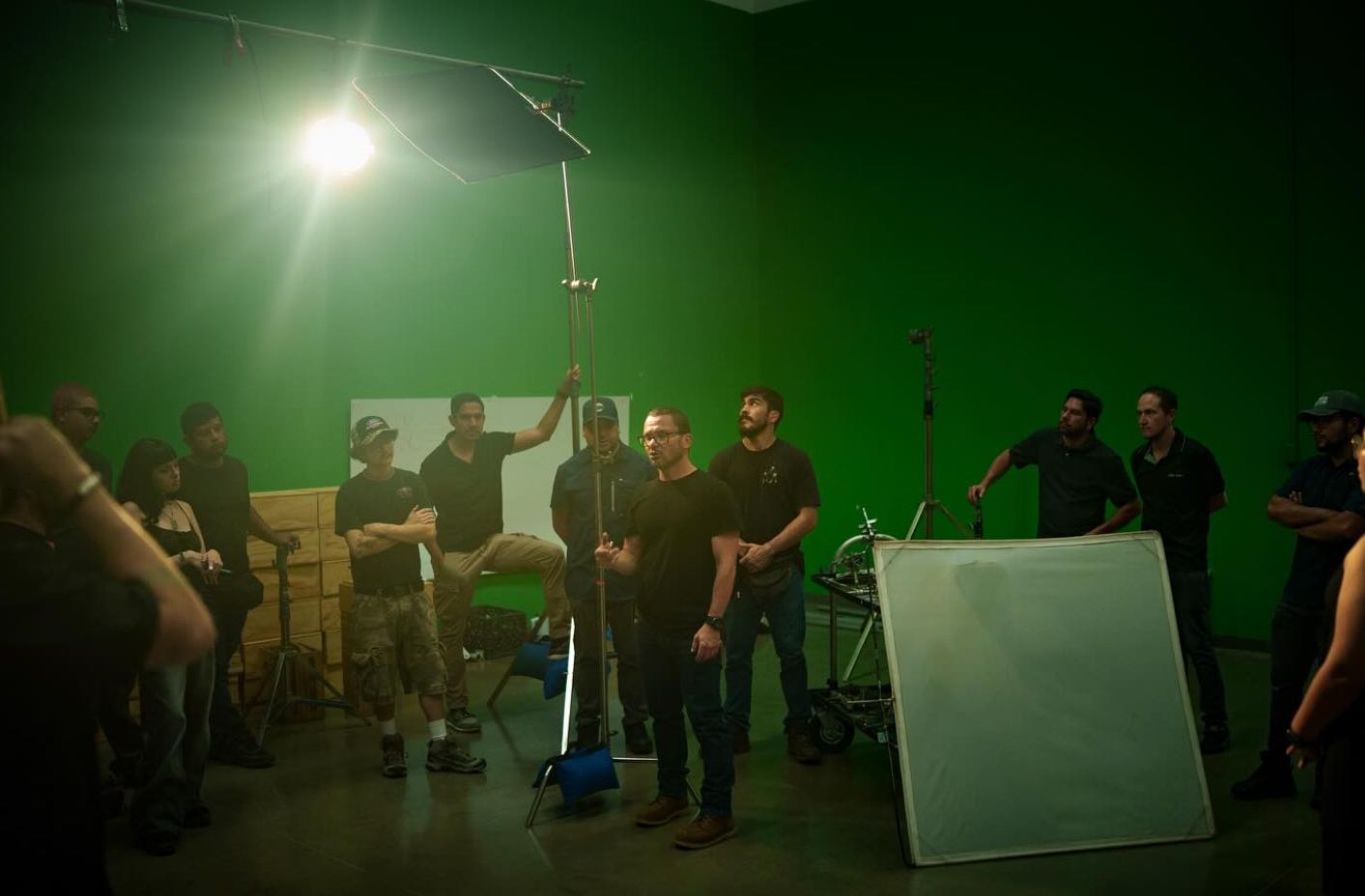 Workshop on a green screen set